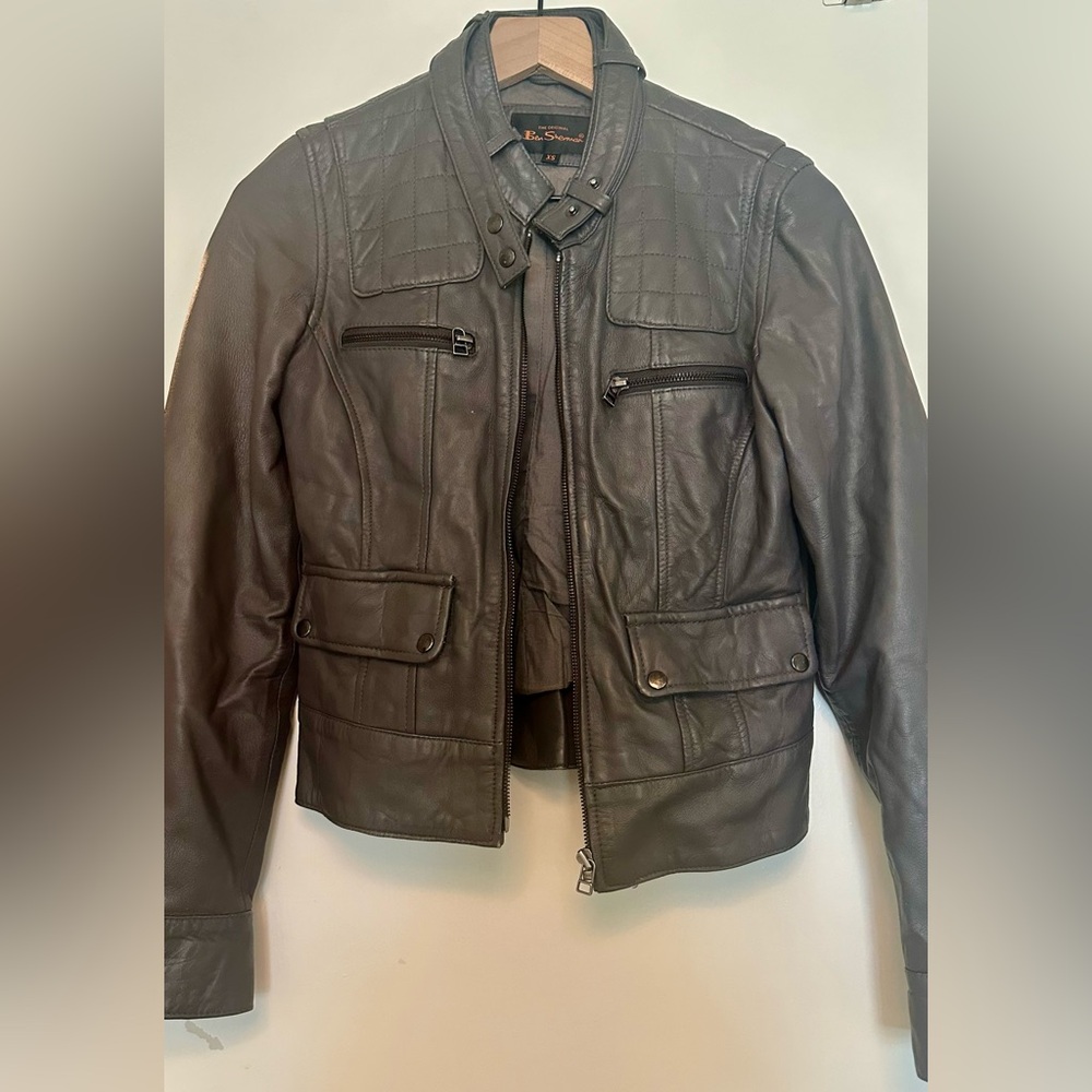 Ben Sherman Women’s Grey Leather Bomber Jacket